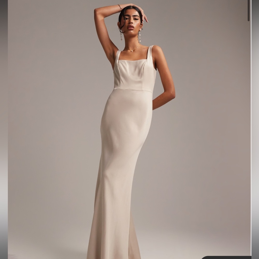 New ASOS Edition Satin Square Neck Maxi Dress in Oyster
